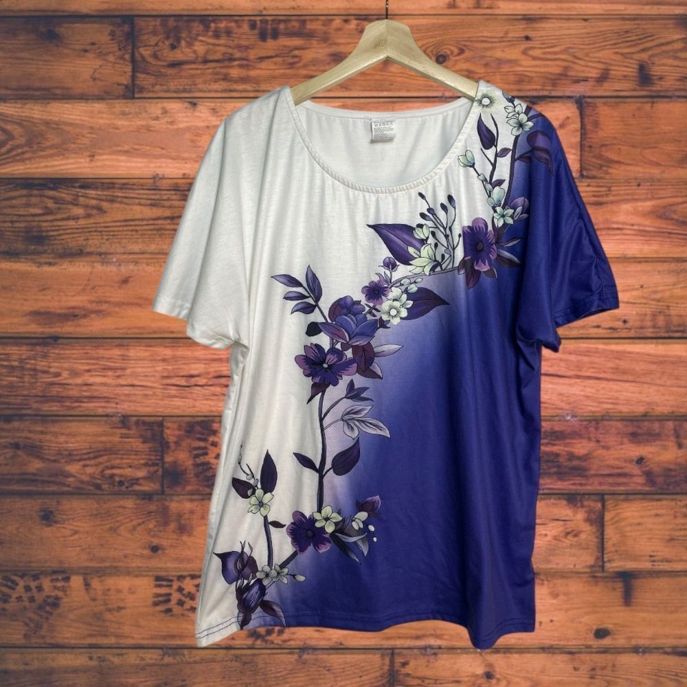 5 for $25🔥Purple Ombre Floral Short Sleeve‎ T-Shirt XXL